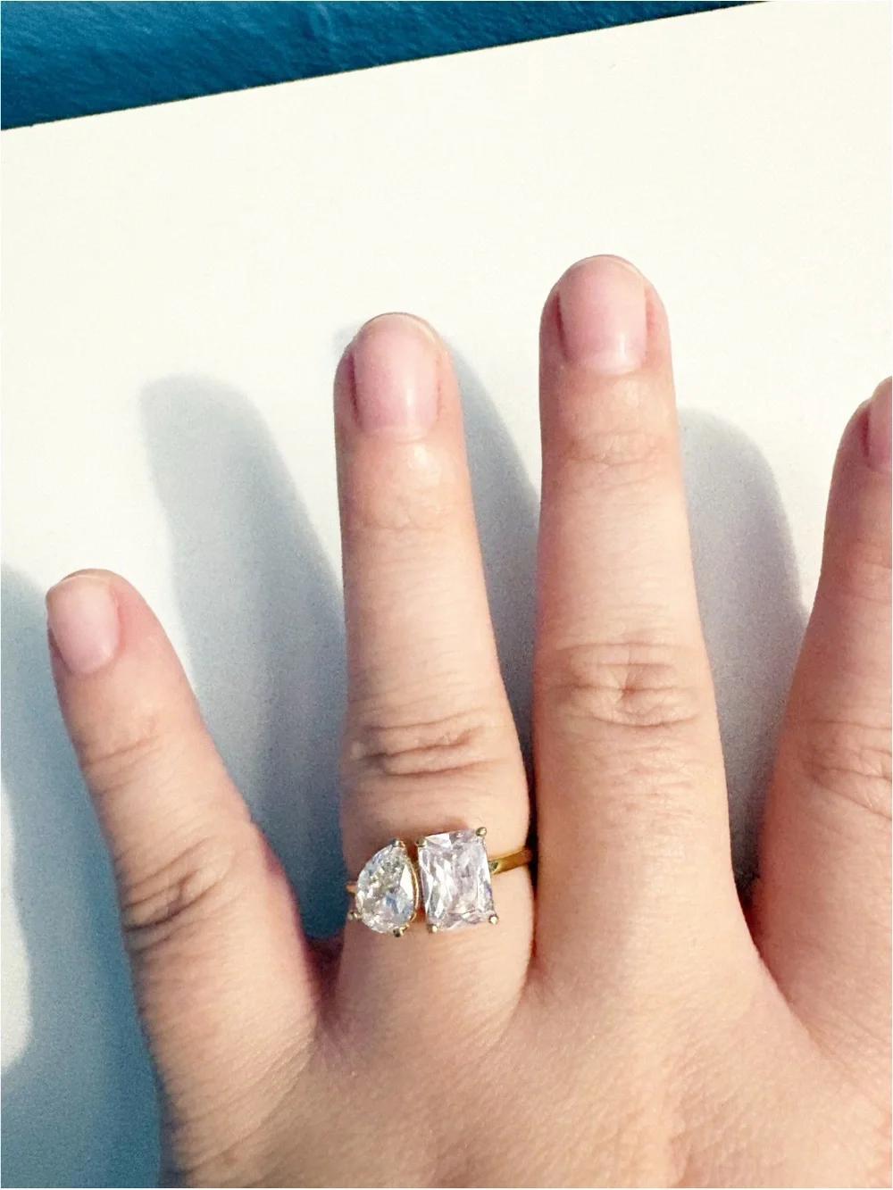 14k Solid Toi Et Moi Stone Gold Ring - Picture 2 of 3
